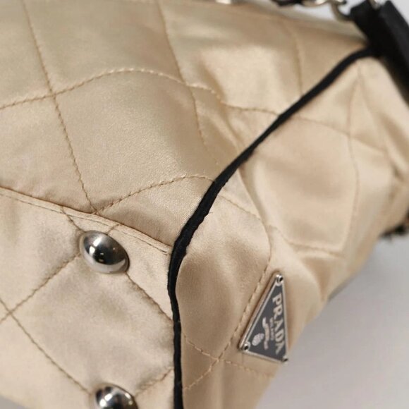 PRADA Chain Shoulder Bag Satin Beige Silver Auth 141037V - Picture 5 of 16